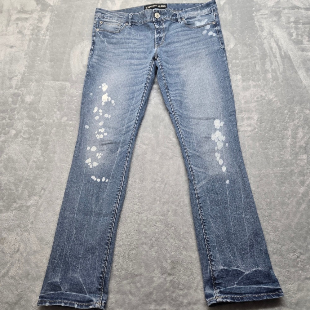 Express Stella Womens Size 12 36x30 Low Rise Ankle Skinny Splatter Wash Jeans